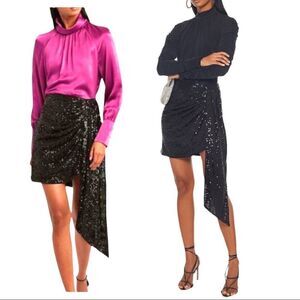 Jonathan Simkhai sequins Draped asymmetrical black Skirt BNWT